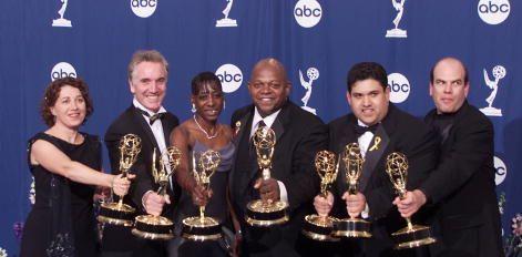 Nina Noble and friends accepting the Emmy for Outstanding Miniseries for HBO’s The Corner in 2000. She is on far left.