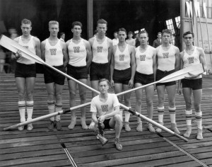 Olympic champion crew team, University of Washington;this team won the gold medal at the 1936 Olympics in Berlin; Handwritten on border: 1936 - Olympic Champions.